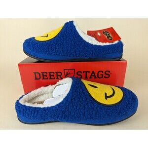 DEER STAGS Smiley Slippers Mens 7 M Blue Memory Foam Indoor Outdoor Shoes NWB